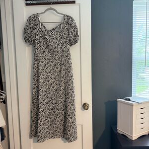 Altar'd State Black and White Puff Sleeve Midi Sundress